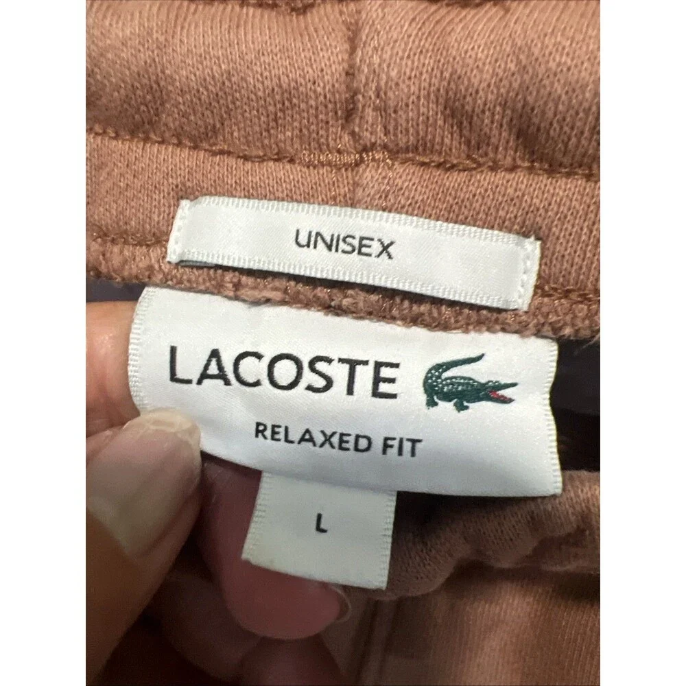 Lacoste Oversized Logo Unisex Organic Cotton Sweatpants Brown Size Large